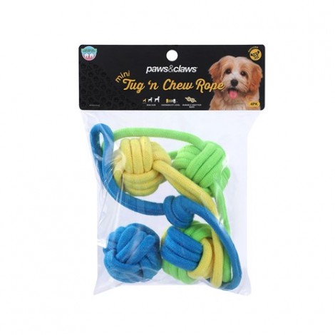 **Paws & Claws Mini Tug N Chew Rope Toys 4 Pack