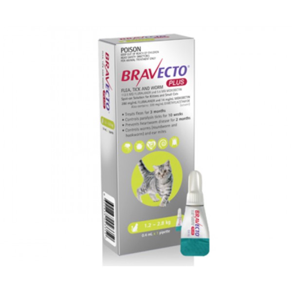 Bravecto Plus for Small Cats (1.2-2.8kg) Green - braplus