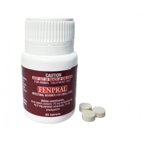 Fenpral Small Dog 3Kg (6.6lbs) Intestinal Worming Tablets 50 Pack Fenpral Small Dog 3Kg (6.6lbs) Intestinal Worming Tablets 50 Pack