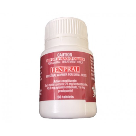 Fenpral Small Dog 3Kg (6.6lbs) Intestinal Worming Tablets 50 Pack 